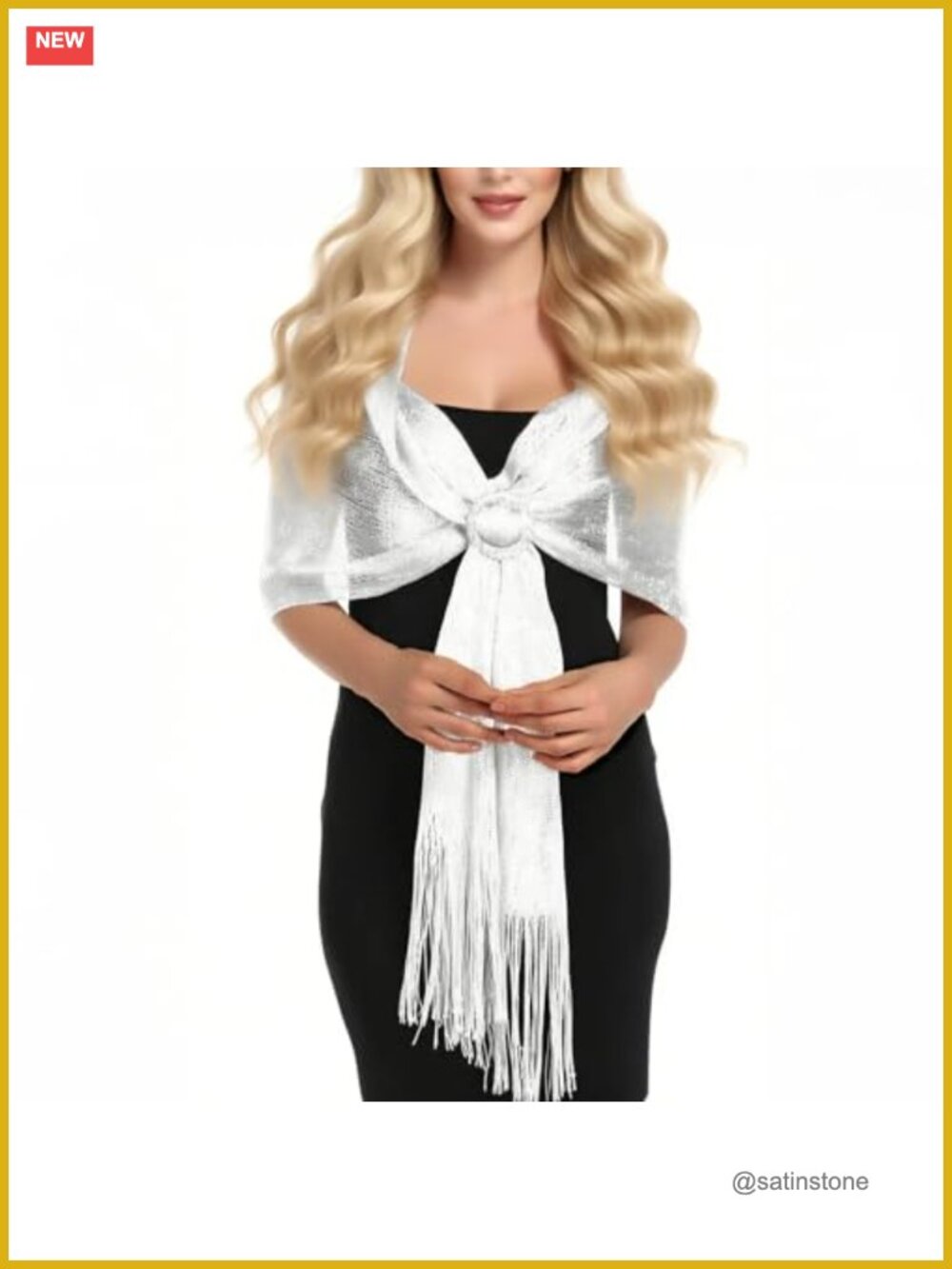 Womens Shawl Wrap Metallic Yarn with Buckle Wedding Party Scarf Fringe Evening